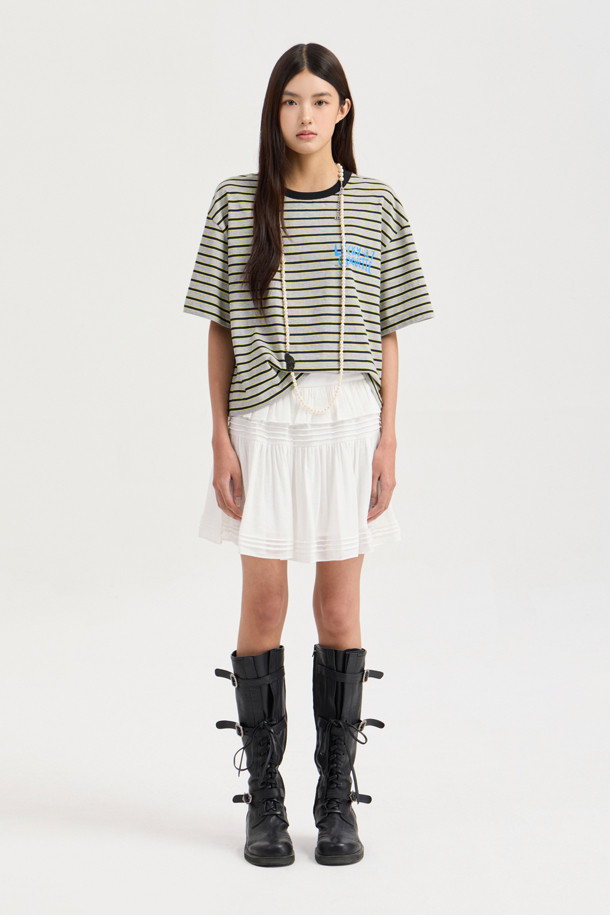 LUCKY CHOUETTE - 반소매 티셔츠 - Stripe Crop Half Sleeve T-shirt (melange grey)