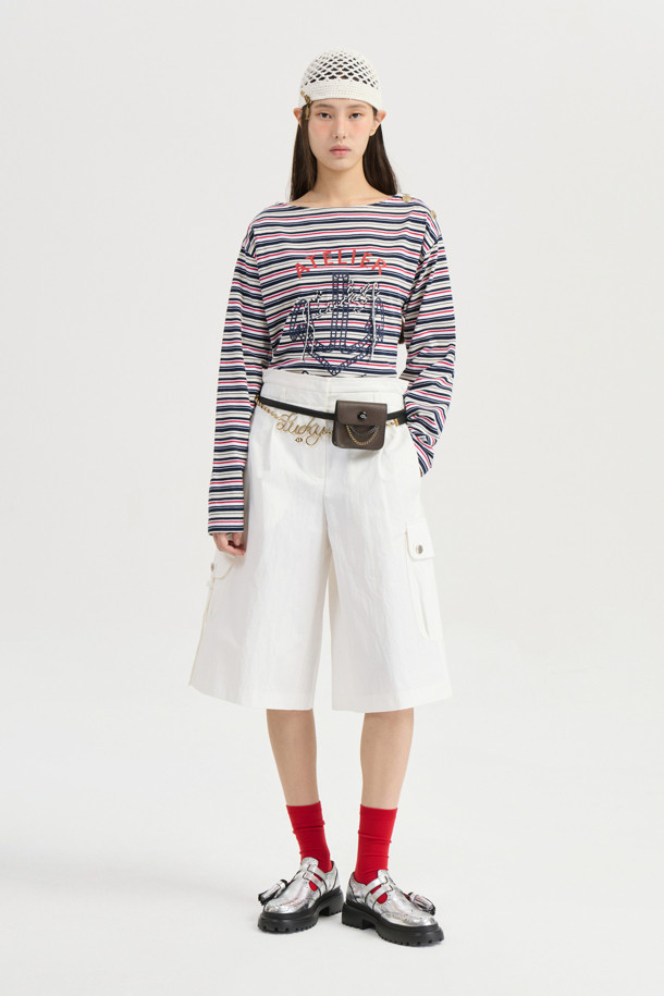 LUCKY CHOUETTE - 긴소매 티셔츠 - [Atelier] Anchor Point Stripe Long Sleeve T-shirt (navy)