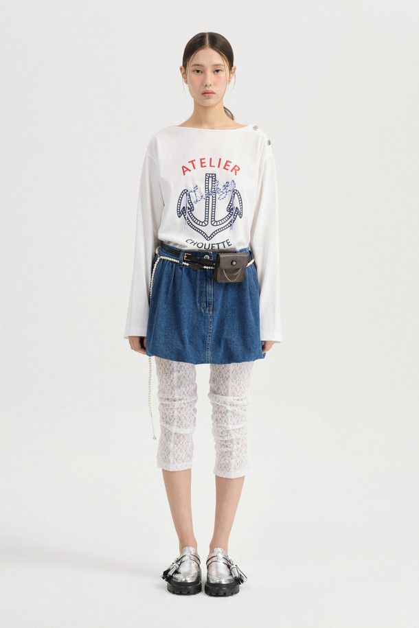 LUCKY CHOUETTE - 긴소매 티셔츠 - [Atelier] Anchor Point Stripe Long Sleeve T-shirt (white)