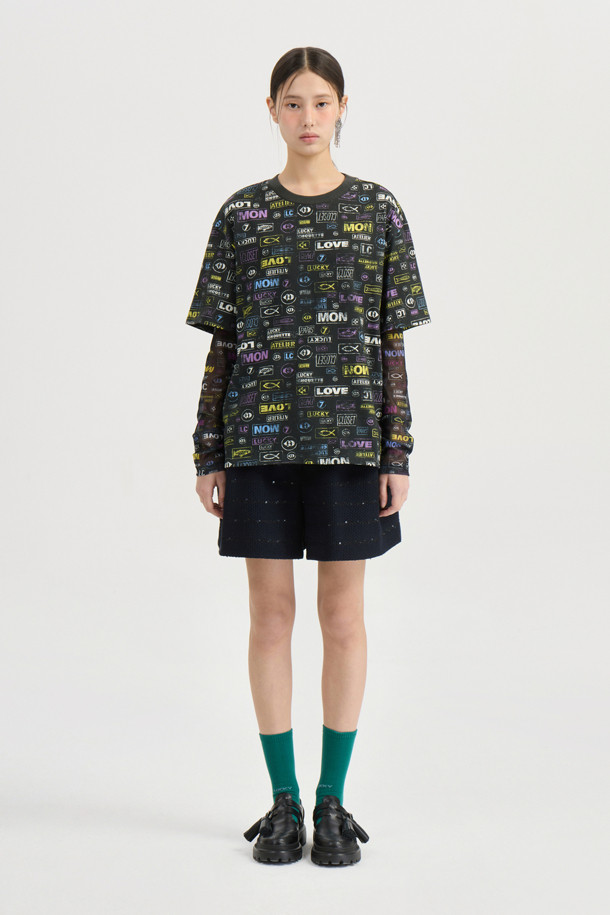 LUCKY CHOUETTE - 긴소매 티셔츠 - [Atelier] Fish Print Mesh Slim Fit Long Sleeve T-shirt (multi color)