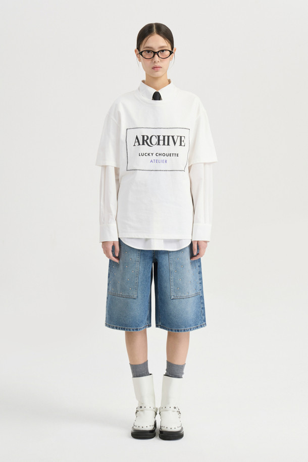 LUCKY CHOUETTE - 반소매 티셔츠 - [Atelier] Lettering Point Half Sleeve T-shirt (ivory)