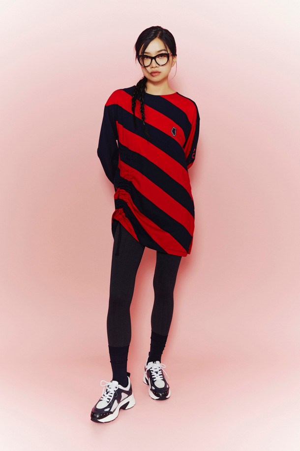 LUCKY CHOUETTE - 긴소매 티셔츠 - [Holiday Edition] Stripe Solid MIX Long Sleeve T-shirts (red)