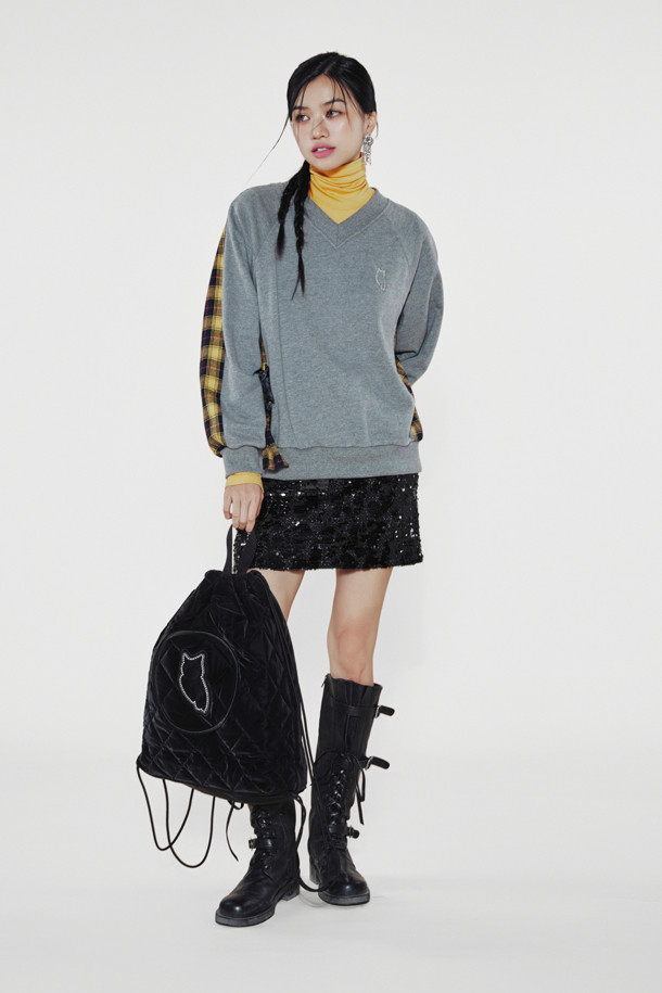 LUCKY CHOUETTE - 스웻셔츠 - [Holiday Edition] Back Checkered Color Sweatshirt (melange grey)