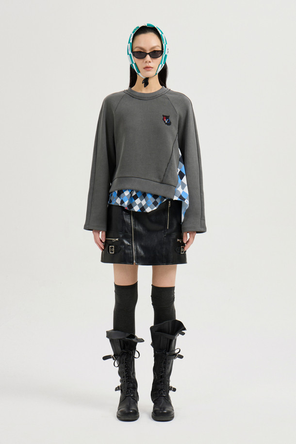 LUCKY CHOUETTE - 스웻셔츠 - Checkered Print Color Sweatshirt (dark grey)