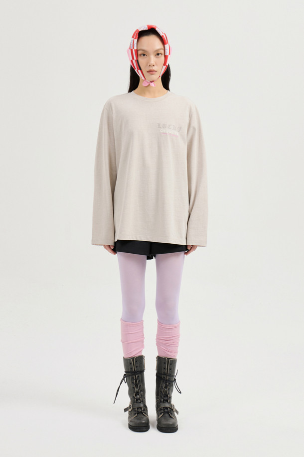 LUCKY CHOUETTE - 긴소매 티셔츠 - Pigment Loose-Fit Long-Sleeved T-shirt (light beige)