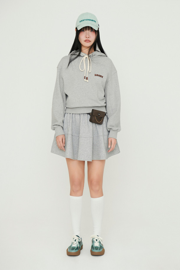 LUCKY CHOUETTE - 후디 - Embroidery Point Cropped Hoodie  T-shirt (melange grey)