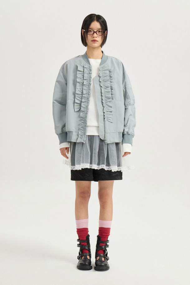 LUCKY CHOUETTE - 점퍼 - Frill Detail Knit Ribbed Jumper (mint)