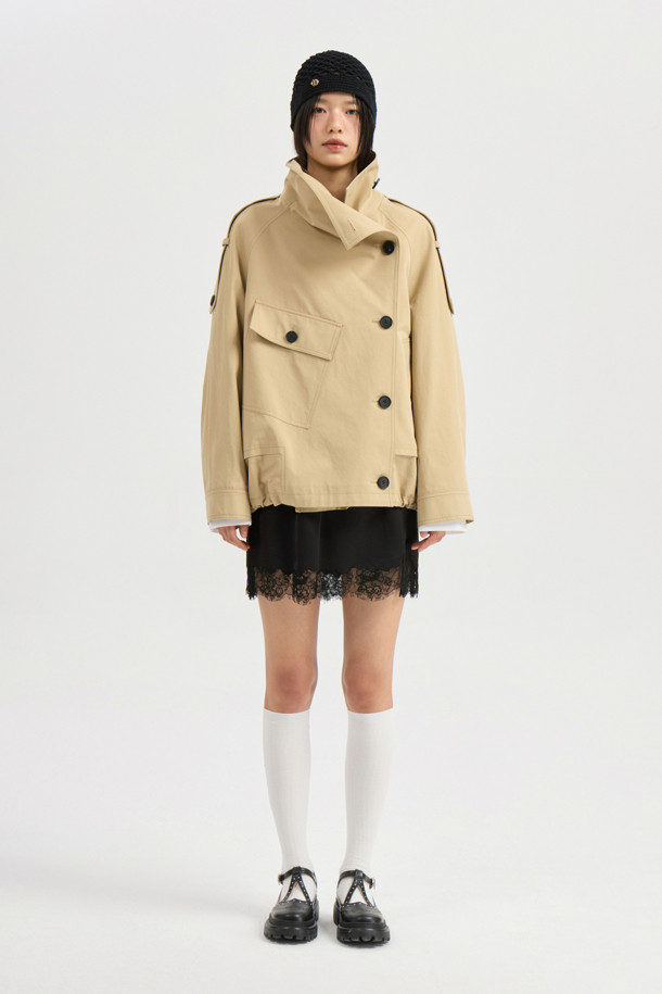 LUCKY CHOUETTE - 점퍼 - Unbalance Collar Volume Short Jumper (beige)