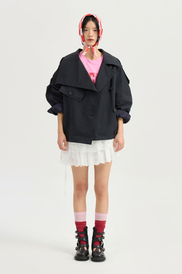 LUCKY CHOUETTE - 점퍼 - Unbalance Collar Volume Short Jumper (dark navy)