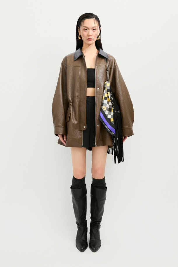 LUCKY CHOUETTE - 점퍼 - Utility Fake Leather Jumper (brown)