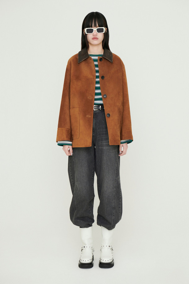 LUCKY CHOUETTE - 점퍼 - [Atelier] Colored Collar Real Suede Jumper (brown)