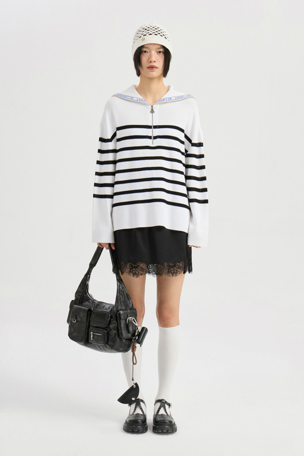 LUCKY CHOUETTE - 스웨터 - Sailor Zip up Pullover (ivory)