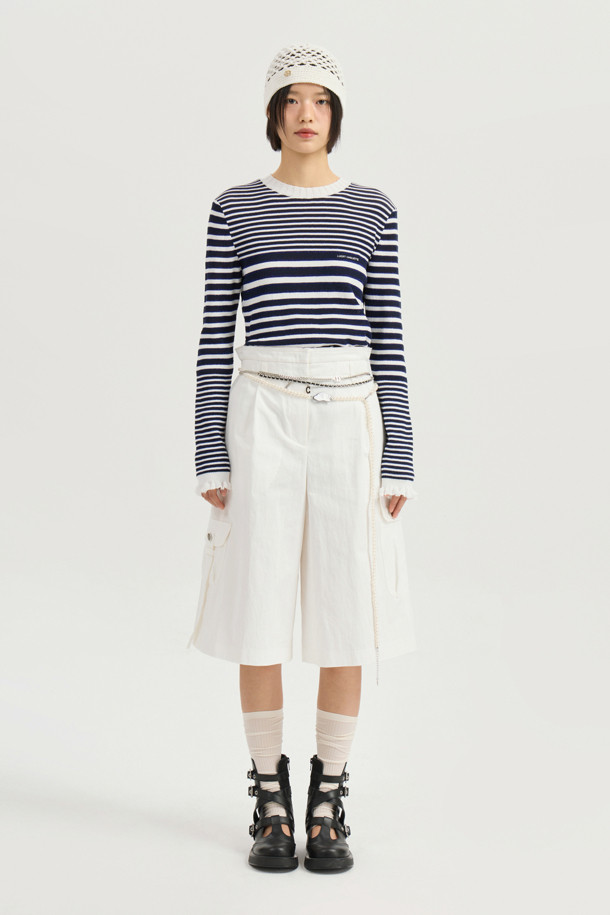 LUCKY CHOUETTE - 스웨터 - Stripe Slim Fit Pullover (dark navy)