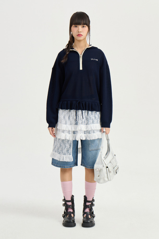 LUCKY CHOUETTE - 스웨터 - Zip Up Hood Pullover (dark navy)