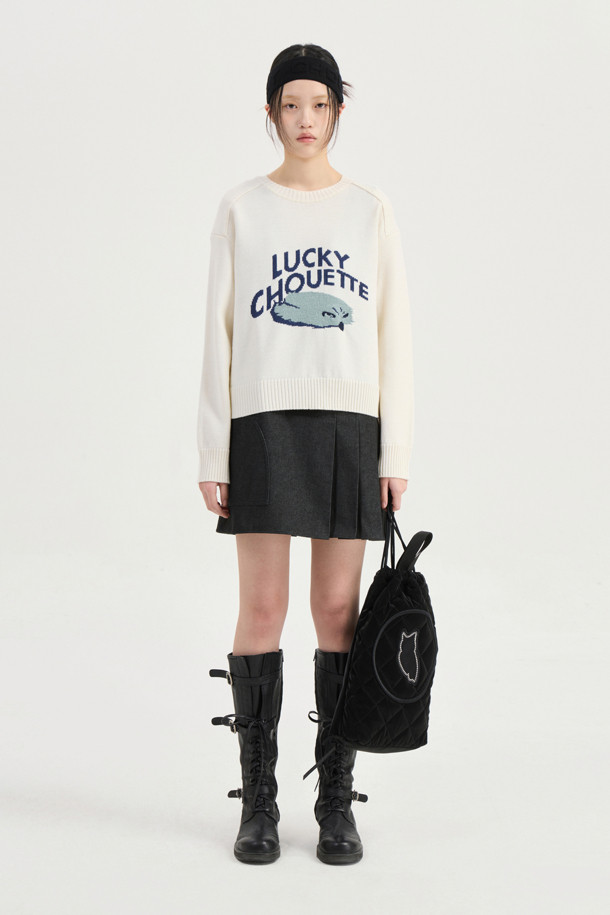 LUCKY CHOUETTE - 스웨터 - Intarsia Chouette Round Neck Pullover (ivory)