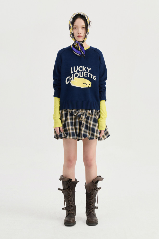 LUCKY CHOUETTE - 스웨터 - Intarsia Chouette Round Neck Pullover (dark navy)