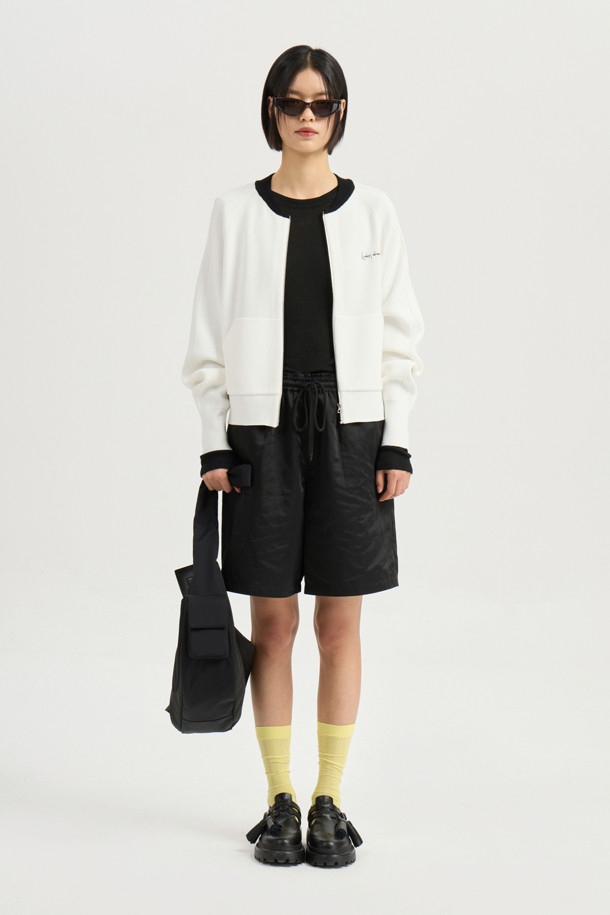 LUCKY CHOUETTE - 가디건 - Slim Fit Zip up Knit Cardigan (ivory)