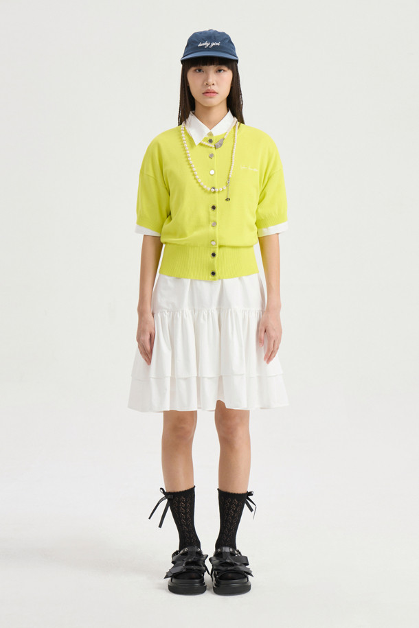 LUCKY CHOUETTE - 가디건 - Essential Half Sleeve Knit Cardigan (yellow)