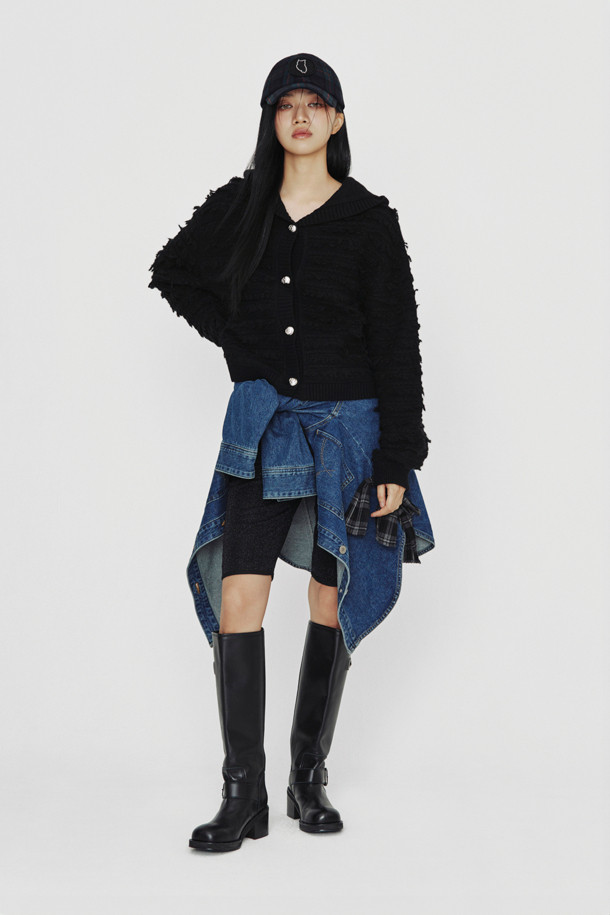 LUCKY CHOUETTE - 가디건 - [Holiday Edition] Loop Tissue Hoodie Knit Cardigan (black)