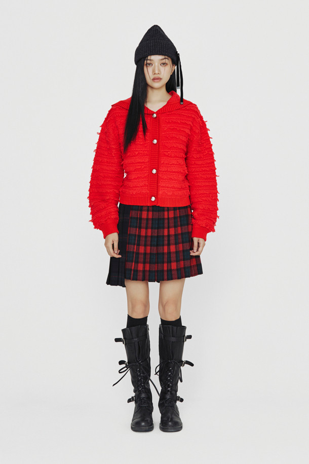 LUCKY CHOUETTE - 가디건 - [Holiday Edition] Loop Tissue Hoodie Knit Cardigan (red)