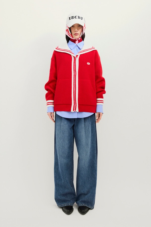 LUCKY CHOUETTE - 가디건 - Mini Sailor Knit Cardigan (red)