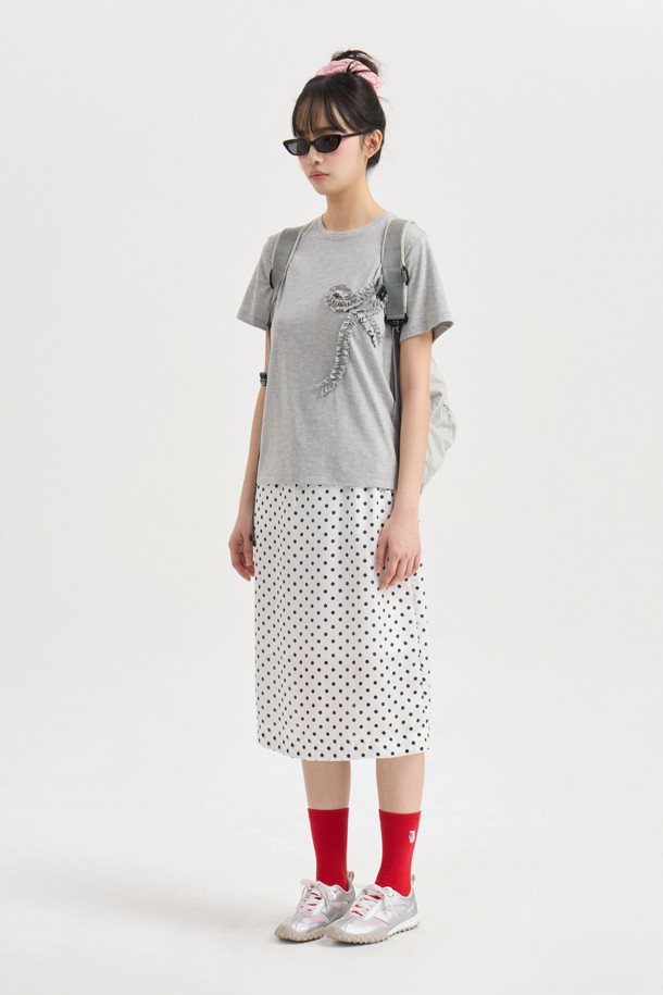 LUCKY CHOUETTE - 반소매 티셔츠 - Chouetties by LUCKY CHOUETTE_Ribbon Point Half Sleeve T-shirt (melange grey)