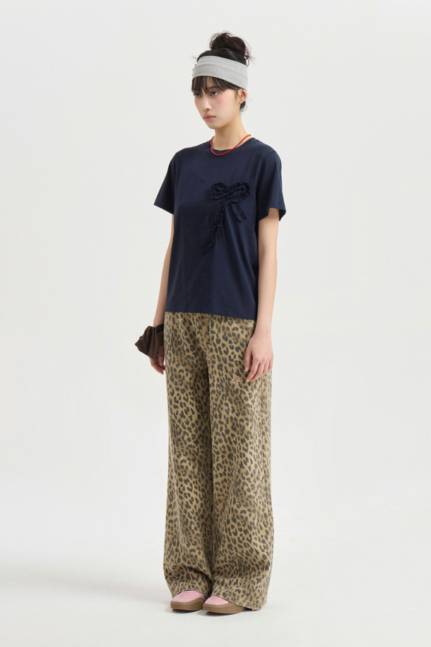 LUCKY CHOUETTE - 반소매 티셔츠 - Chouetties by LUCKY CHOUETTE_Ribbon Point Half Sleeve T-shirt (navy)
