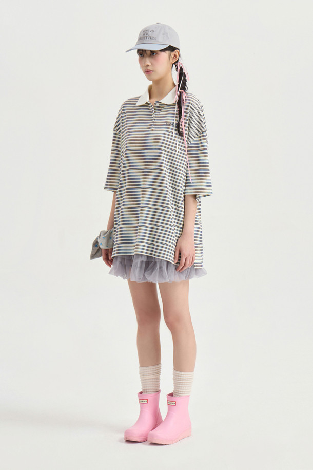 LUCKY CHOUETTE - 반소매 티셔츠 - Chouetties by LUCKY CHOUETTE_Stripe Pique Half Sleeve T-shirt (dark navy)