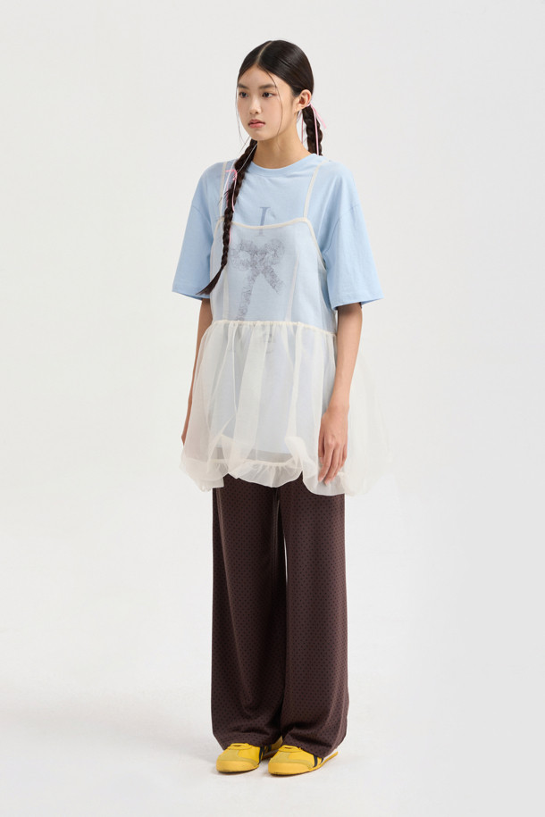 LUCKY CHOUETTE - 반소매 티셔츠 - [Re-Order] Chouetties by LUCKY CHOUETTE_Graphic Semi Over Fit Half Sleeve T-shirt (light blue)