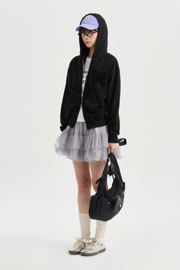 LUCKY CHOUETTE - 점퍼 - Chouetties by LUCKY CHOUETTE_Ribbon Point Hood Jumper (black)
