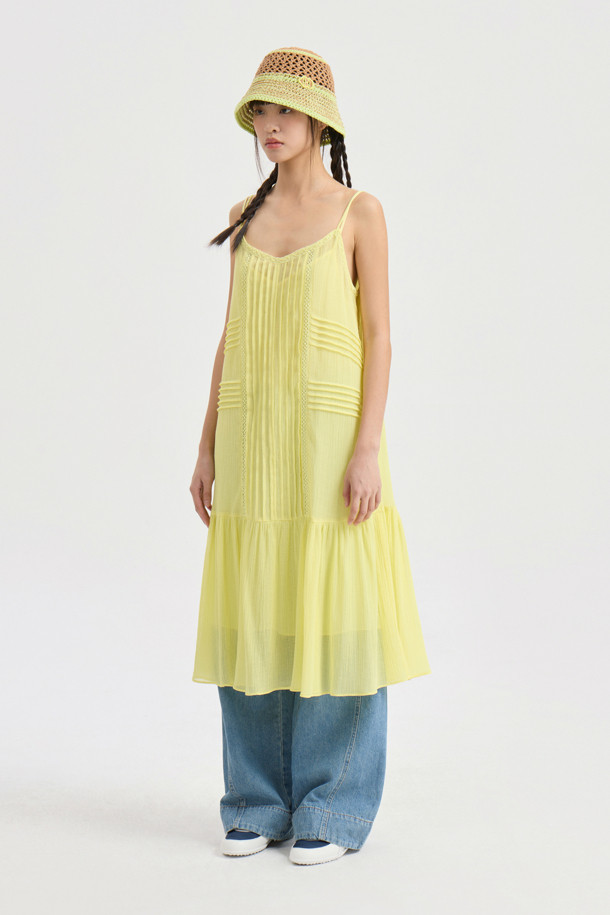 LUCKY CHOUETTE - 민소매 원피스 - Tuck Slip Dress (yellow)