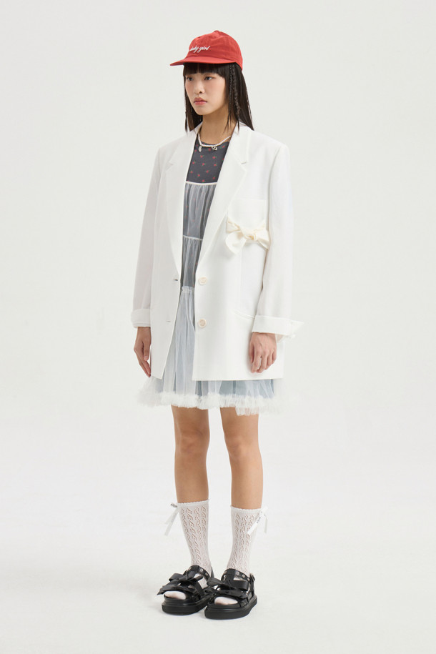 LUCKY CHOUETTE - 자켓 - Pocket Ribbon Single Jacket (ivory)