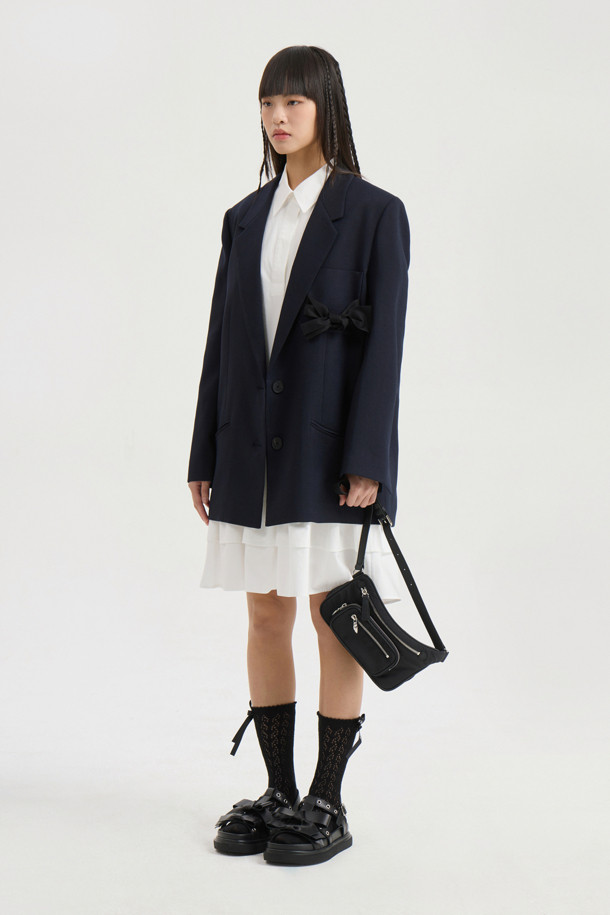 LUCKY CHOUETTE - 자켓 - Pocket Ribbon Single Jacket (dark navy)