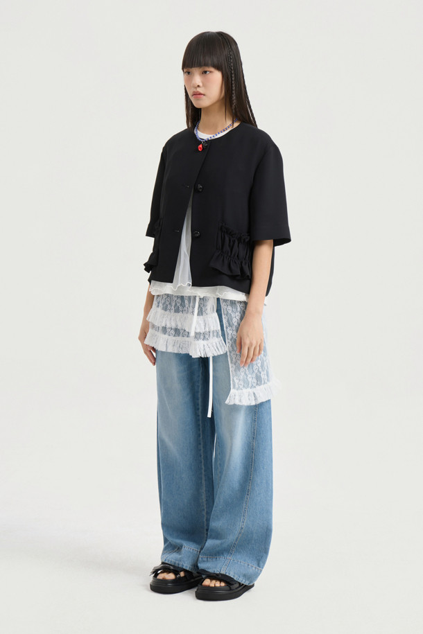 LUCKY CHOUETTE - 자켓 - Poly Half Sleeve Crop Jacket (black)
