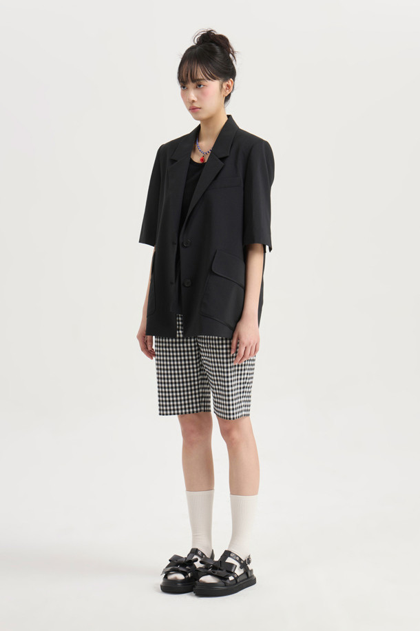 LUCKY CHOUETTE - 자켓 - Poly Single Half Sleeve Jacket (black)