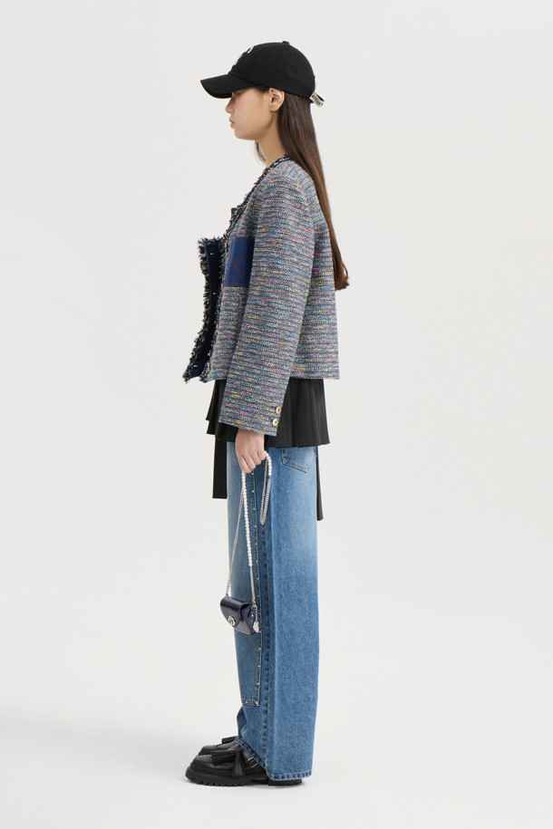 LUCKY CHOUETTE - 자켓 - [Atelier] Denim Pocket U-Neck Tweed Jacket (multi color)