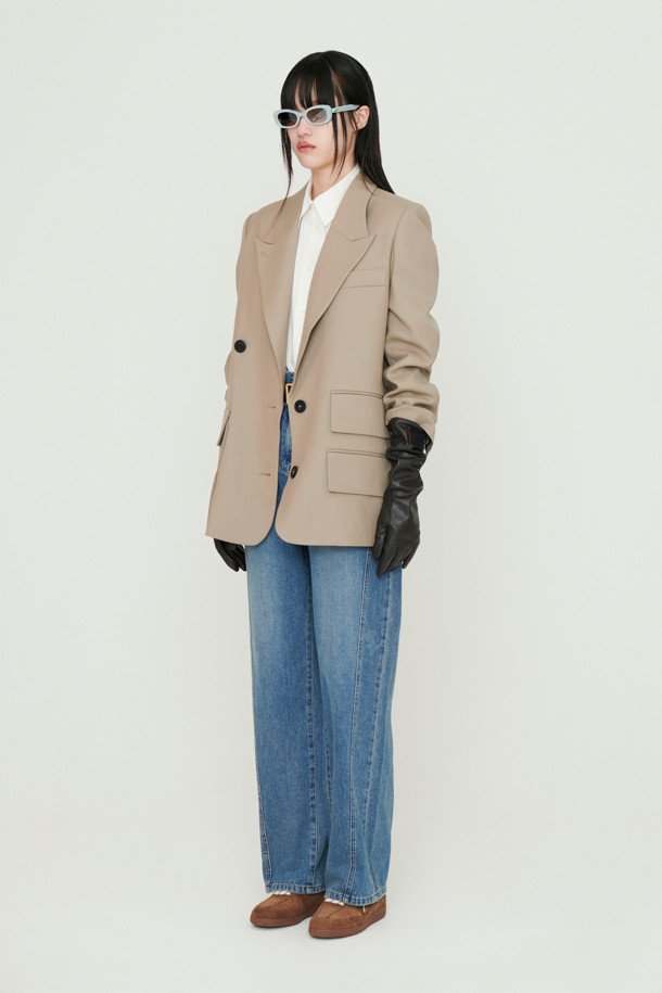 LUCKY CHOUETTE - 자켓 - Peaked Collar Solid Double Jacket (beige)