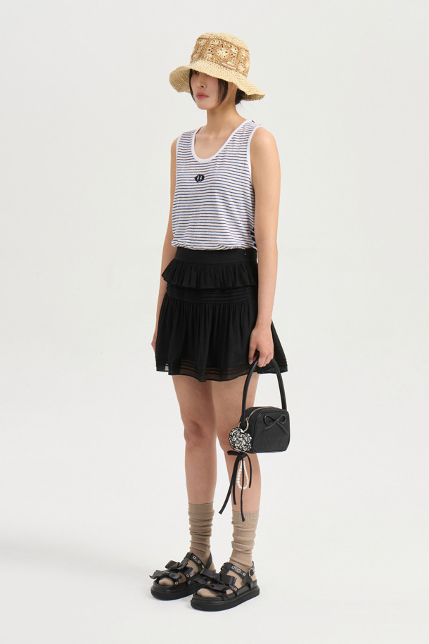 LUCKY CHOUETTE - 미니스커트 - [Re-Order] Pin Tuck Point Mini Skirt (dark black)