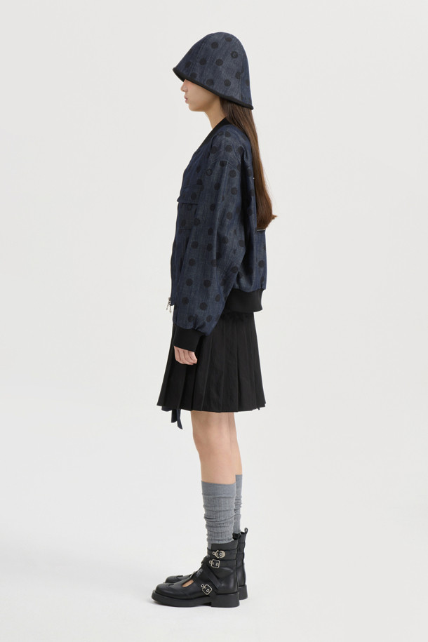 LUCKY CHOUETTE - 미디스커트 - [Atelier] Denim Like Dot Midi Skirt (dark navy)