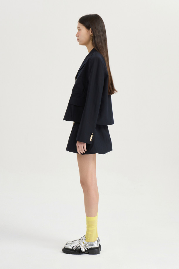 LUCKY CHOUETTE - 미니스커트 - [Atelier] Wool Cotton Shirring Mini Skirt (dark navy)