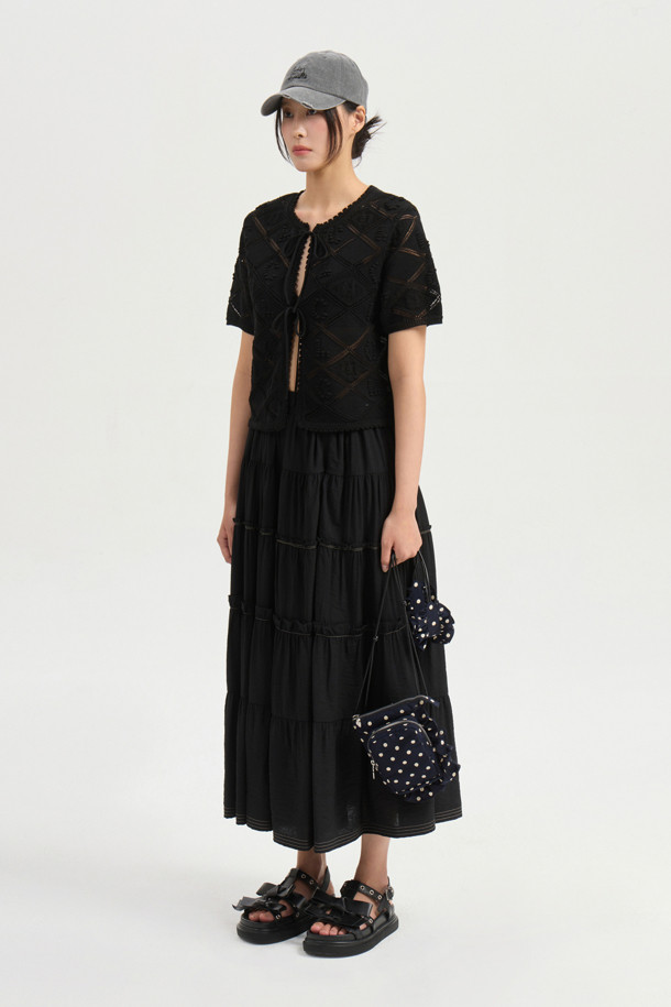 【BAON】Erin Check Banding Long Skirt Lining O/Back Banding] Riab Summer Vintage Check Banding