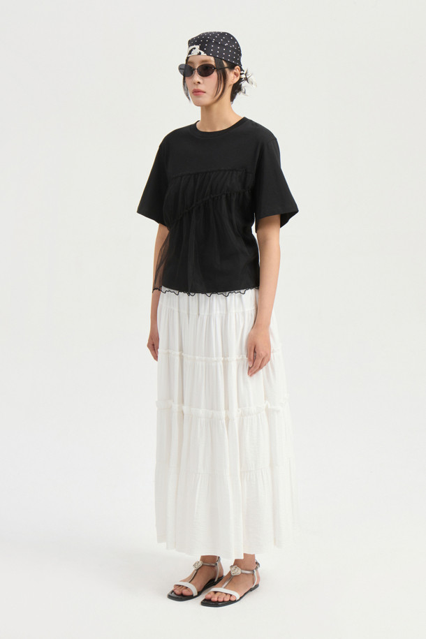 【Cozy&Kitsch】One Pocket Shirring Long Skirt Re-Order] Shirring Back Banding Long Skirt (dark ivory)_