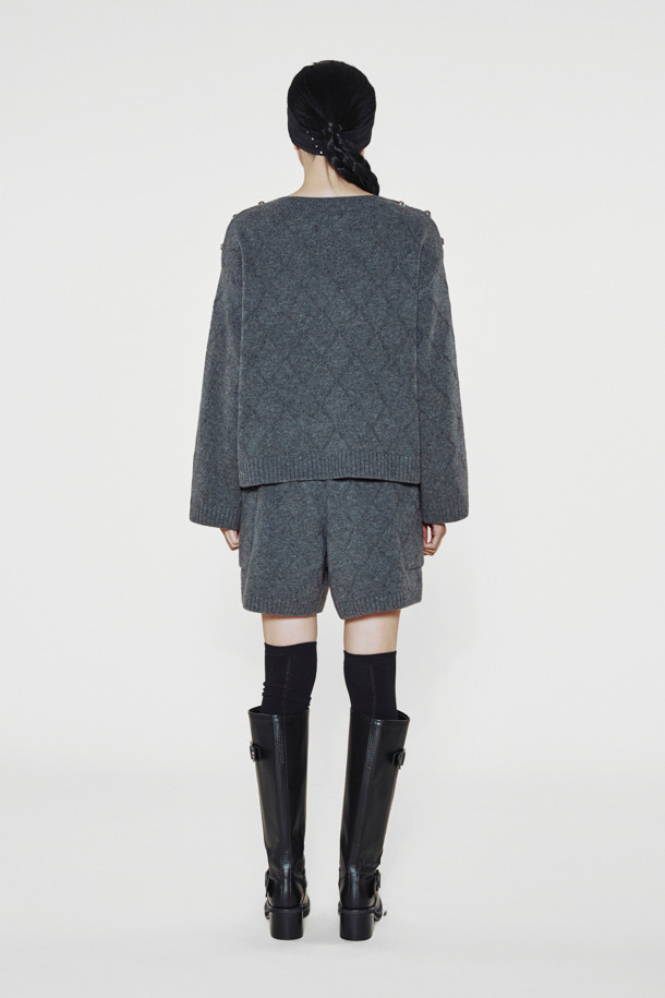 LUCKY CHOUETTE - 쇼트팬츠 - [Holiday Edition] Coloring String Knit Shorts (melange grey)