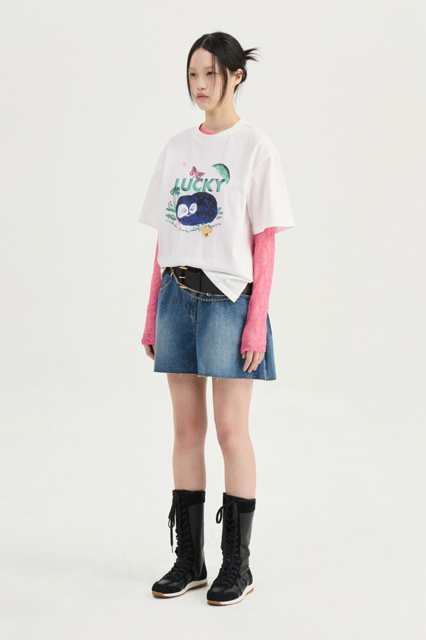 LUCKY CHOUETTE - 쇼트팬츠 - Color Block Denim Shorts (blue)