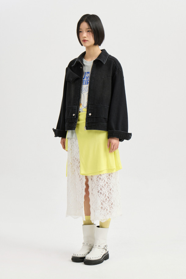 LUCKY CHOUETTE - 자켓 - Front Detail Denim Collar Jacket (black)