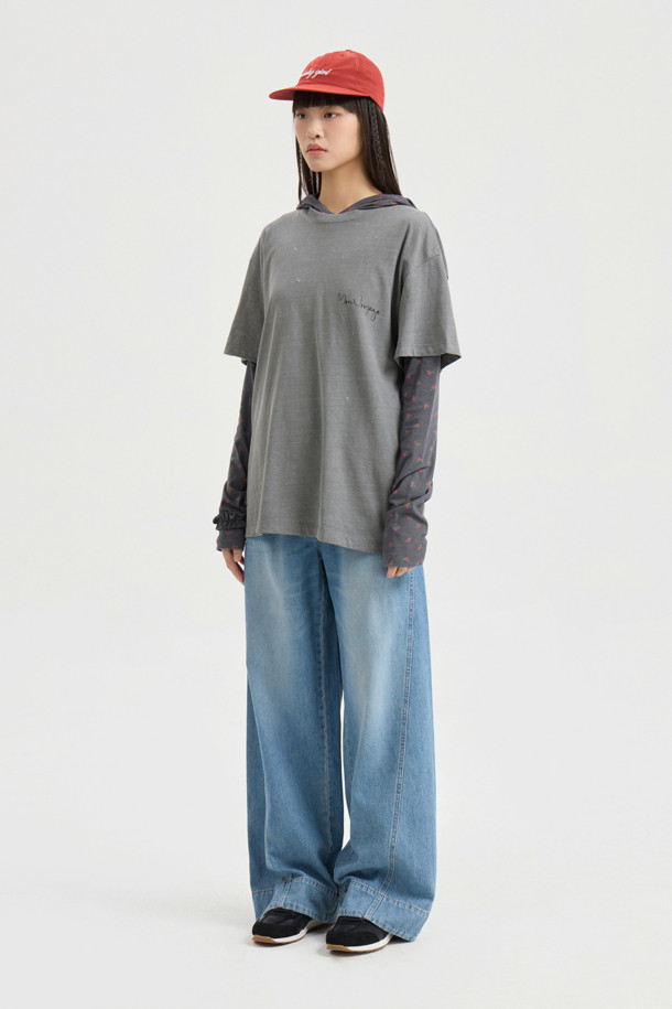 LUCKY CHOUETTE - 롱/미디팬츠 - Wappen Point Back Banding Denim Pants (blue)