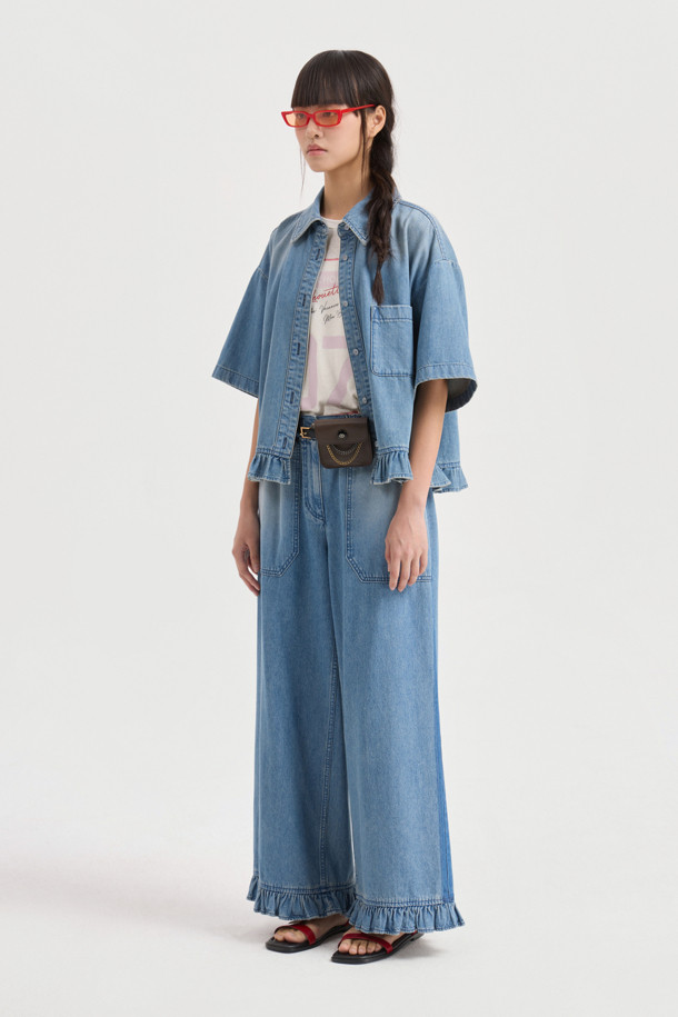 LUCKY CHOUETTE - 블라우스 - [Re-Order] Denim Shirt Blouse (blue)