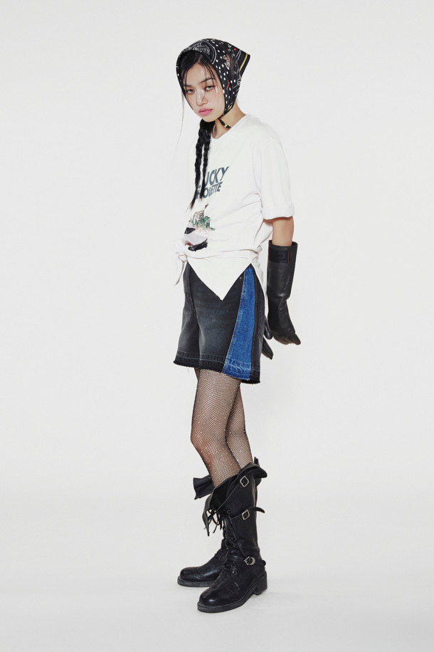 LUCKY CHOUETTE - 쇼트팬츠 - [Holiday Edition] Studded Denim Shorts (dark grey)