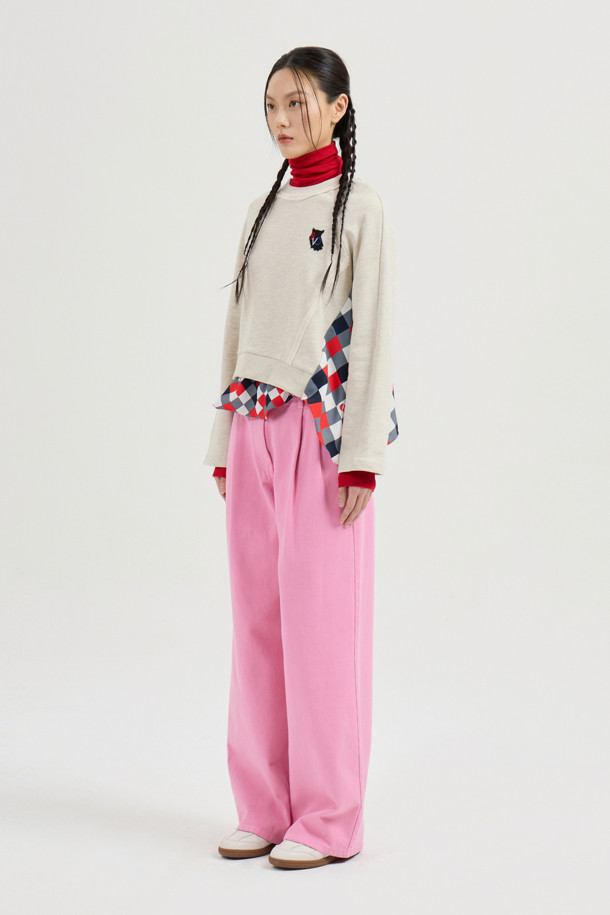 LUCKY CHOUETTE - 데님 - Two-tuck Dying Denim Pants (pink)