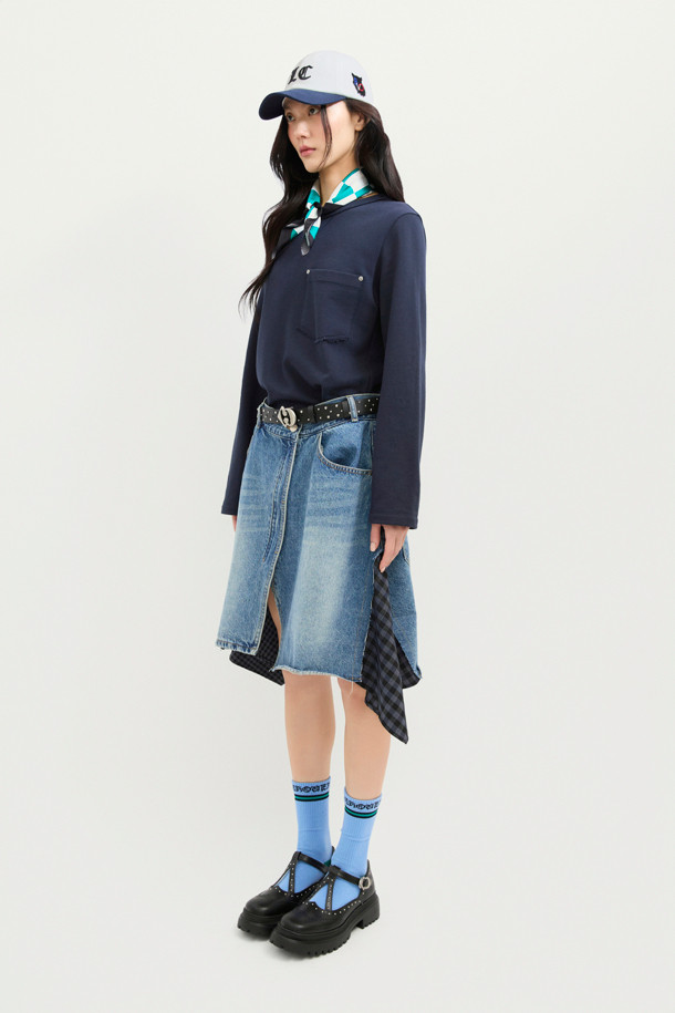 LUCKY CHOUETTE - 민소매 원피스 - Jersey Mix Denim Dress (multi color)